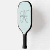 Moderne elegante Monogram Script Aqua Blue Pickleball Schläger (Links)