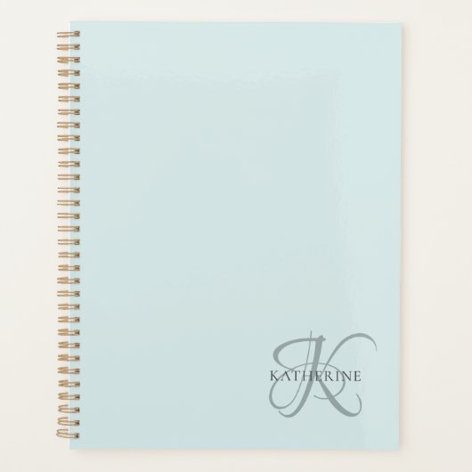 Moderne elegante Monogram Script Aqua Blue Planer (Vorderseite)