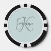 Moderne elegante Monogram Script Aqua Blue Pokerchips (Vorderseite)