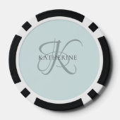 Moderne elegante Monogram Script Aqua Blue Pokerchips (Rückseite)