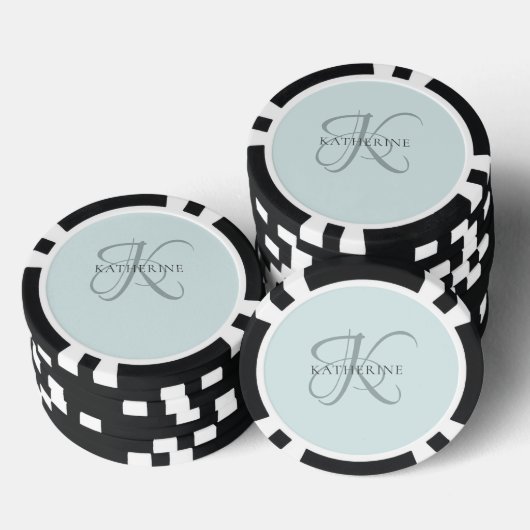 Moderne elegante Monogram Script Aqua Blue Pokerchips (Stapel)