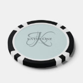 Moderne elegante Monogram Script Aqua Blue Pokerchips (Einzeln)