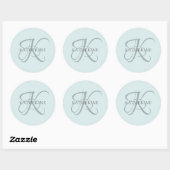 Moderne elegante Monogram Script Aqua Blue Runder Aufkleber (Blatt)