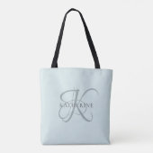 Moderne elegante Monogram Script Aqua Blue Tasche (Rückseite)