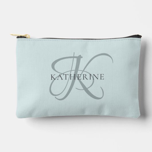 Moderne elegante Monogram Script Aqua Blue Zubehörtasche (Vorderseite)