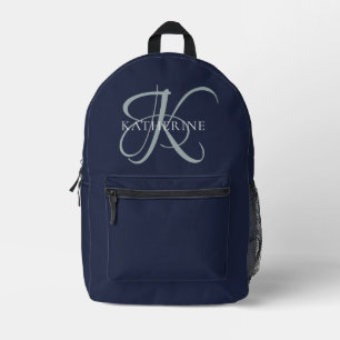 Moderne elegante Monogram Script Navy Blue Bedruckter Rucksack