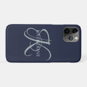 Moderne elegante Monogram Script Navy Blue Case-Mate iPhone Hülle (Rückseite (Horizontal))