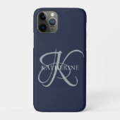 Moderne elegante Monogram Script Navy Blue Case-Mate iPhone Hülle (Rückseite)