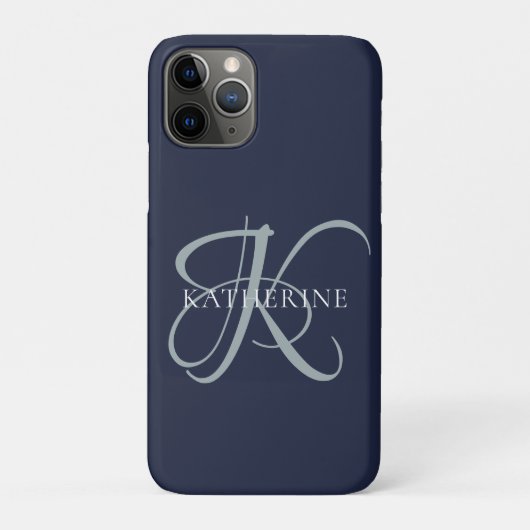 Moderne elegante Monogram Script Navy Blue Case-Mate iPhone Hülle (Rückseite)