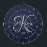 Moderne elegante Monogram Script Navy Blue Dartscheibe<br><div class="desc">Das elegante Design bietet Ihnen einen Einstieg in ein wunderschönes Kalligraphieskript mit Schnörkeln,  die Ihren Familiennamen umhüllen. Es ist ein großartiges Geschenk für Großmutter,  Geburtstag,  Muttertag oder jeden anderen Familienurlaub.</div>