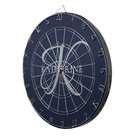 Moderne elegante Monogram Script Navy Blue Dartscheibe (Vorderseite rechts)