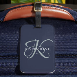 Moderne elegante Monogram Script Navy Blue Gepäckanhänger