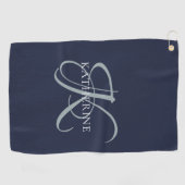 Moderne elegante Monogram Script Navy Blue Golfhandtuch (Horizontal)