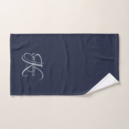 Moderne elegante Monogram Script Navy Blue Handtuch (Handtuch)