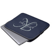 Moderne elegante Monogram Script Navy Blue Laptopschutzhülle (Vorne Knopf)