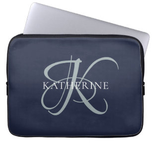 Moderne elegante Monogram Script Navy Blue Laptopschutzhülle