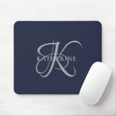 Moderne elegante Monogram Script Navy Blue Mousepad (Mit Mouse)