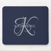 Moderne elegante Monogram Script Navy Blue Mousepad (Vorne)