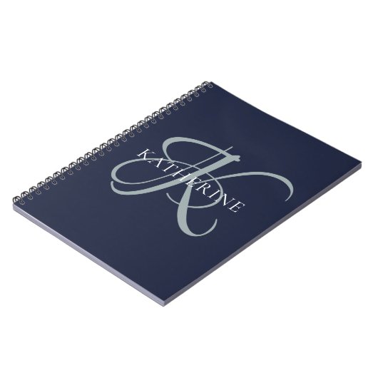 Moderne elegante Monogram Script Navy Blue Notizblock (Linke Seite)