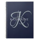 Moderne elegante Monogram Script Navy Blue Notizblock (Vorderseite)