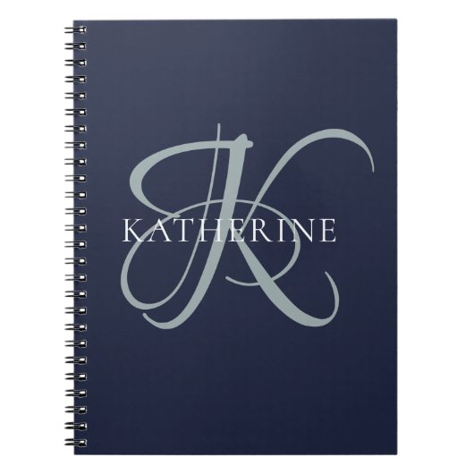 Moderne elegante Monogram Script Navy Blue Notizblock (Vorderseite)
