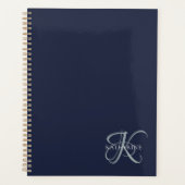 Moderne elegante Monogram Script Navy Blue Planer (Vorderseite)