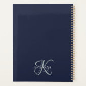 Moderne elegante Monogram Script Navy Blue Planer (Rückseite)