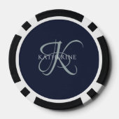 Moderne elegante Monogram Script Navy Blue Pokerchips (Rückseite)