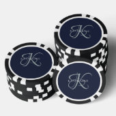 Moderne elegante Monogram Script Navy Blue Pokerchips (Stapel)