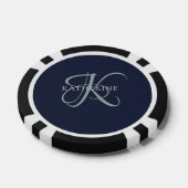 Moderne elegante Monogram Script Navy Blue Pokerchips (Einzeln)