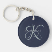 Moderne elegante Monogram Script Navy Blue Schlüsselanhänger (Vorderseite)