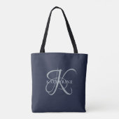 Moderne elegante Monogram Script Navy Blue Tasche (Rückseite)