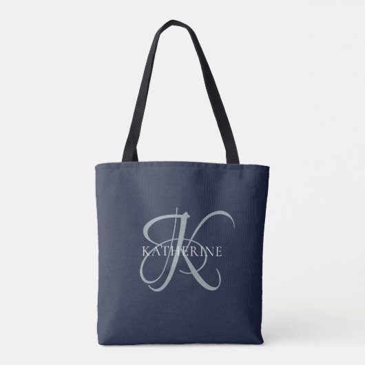 Moderne elegante Monogram Script Navy Blue Tasche (Rückseite)