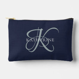 Moderne elegante Monogram Script Navy Blue Zubehörtasche