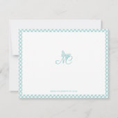Moderne elegante Monogram Turquoise Gingham Karo Mitteilungskarte (Rückseite)