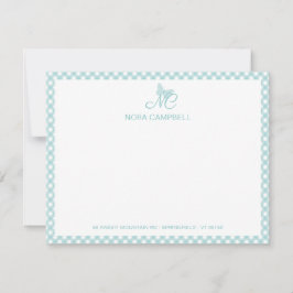 Moderne elegante Monogram Turquoise Gingham Karo Mitteilungskarte