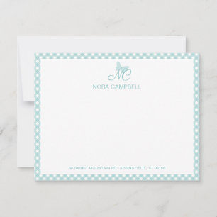 Moderne elegante Monogram Turquoise Gingham Karo Mitteilungskarte