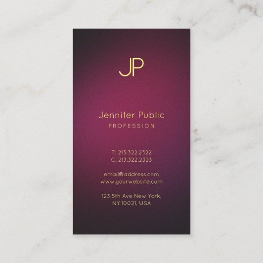 Moderne, elegante Monogramm Berufliche Weinfarbe Visitenkarte (Rückseite)