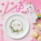 Moderne, elegante Monogramm, Eukalyptus-Hochzeit Pappteller (Party)