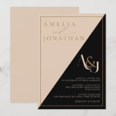 Moderne, elegante Monogramm-Hochzeit Einladung (Vorne/Hinten)