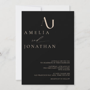 Moderne, elegante Monogramm-Hochzeit Einladung