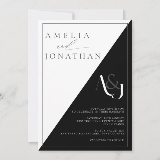 Moderne, elegante Monogramm-Hochzeit Einladung (Vorderseite)