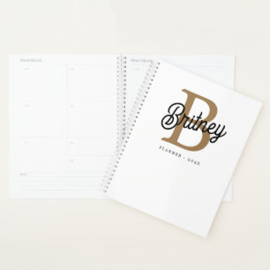 Moderne elegante Monogramm-Name Schwarz Gold Schri Planer