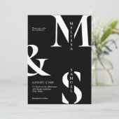 Moderne, elegante Monogramm Schwarz-Weiß-Hochzeit Einladung (Stehend Vorderseite)