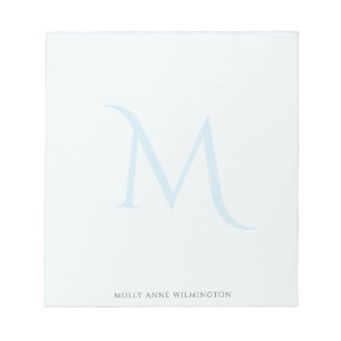 Moderne elegante Monogramm verblasstes Hellblau Notizblock