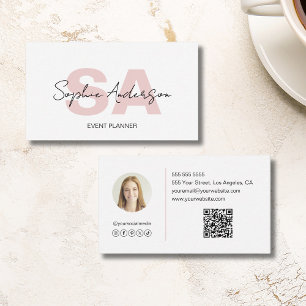 Moderne Elegante Monogramm Weiß Rosa Visitenkarte
