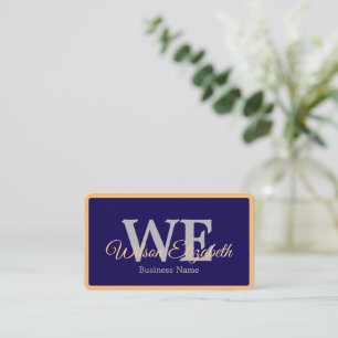 Moderne elegante monogrammierte blaue und goldene visitenkarte