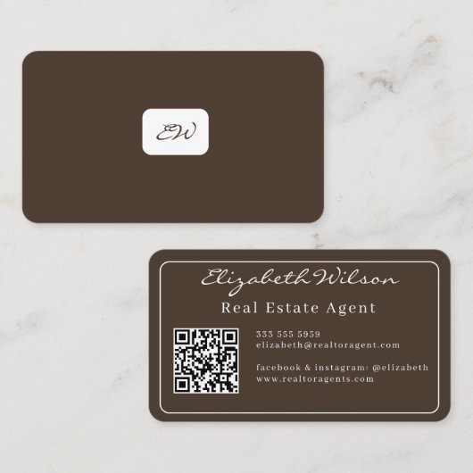 Moderne elegante monogrammierte QR-Code-Geschäftsk Visitenkarte (Vorne/Hinten)