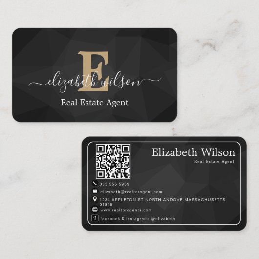 Moderne elegante monogrammierte QR-Code-Geschäftsk Visitenkarte (Vorne/Hinten)