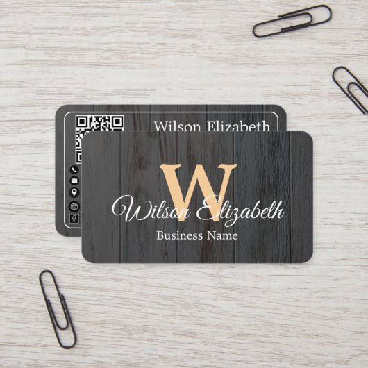 Moderne elegante monogrammierte QR-Code Visitenkar Visitenkarte (Vorderseite/Rückseite Beispiel)